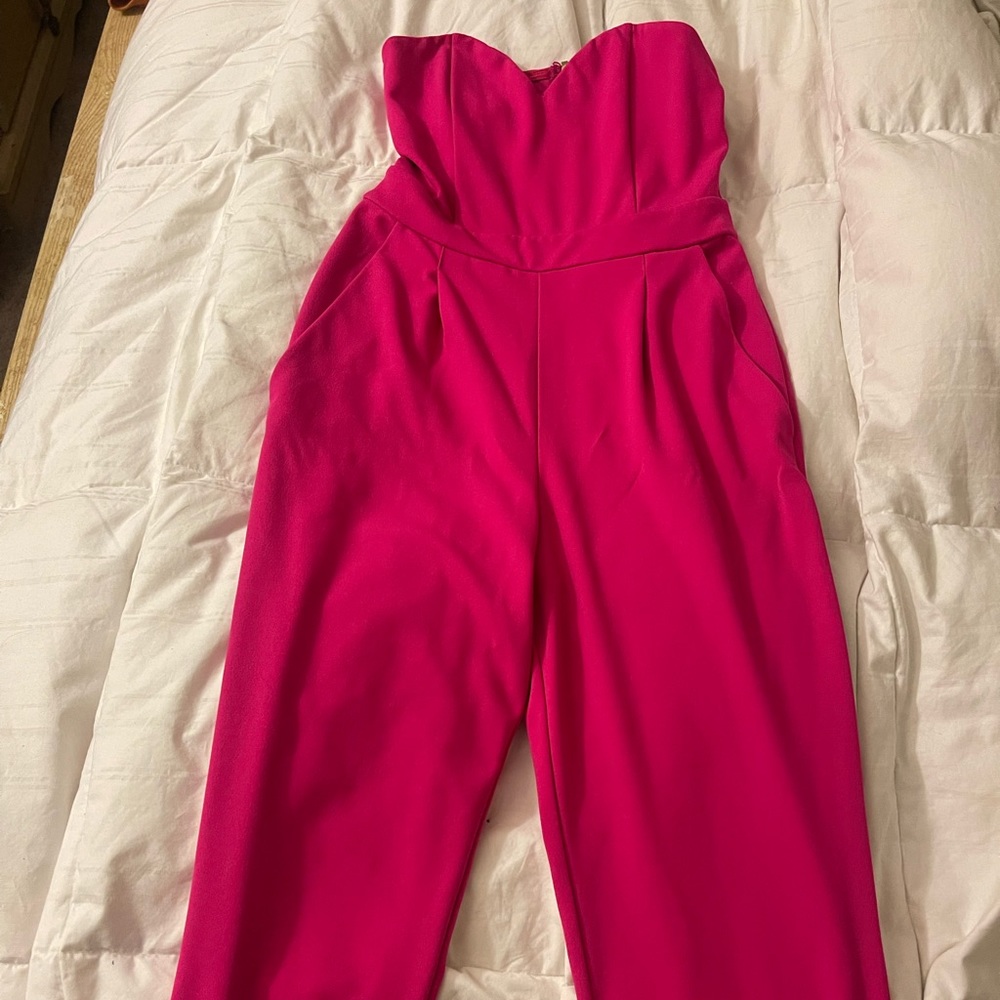 Beautiful hot pink jumpsuit with sweetheart neck line